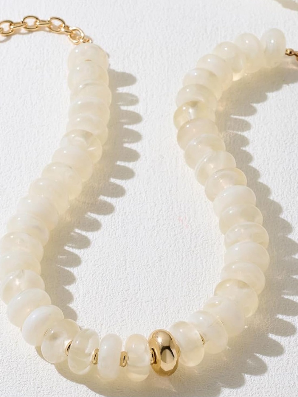 Gold Accent White Bead Choker Necklace - Picture 5 of 6